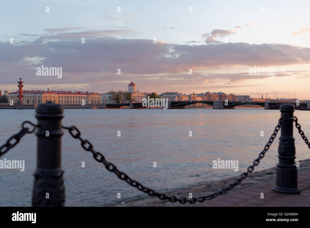 Sunset on river Neva in St. Petersburg, Russia Stock Photo
