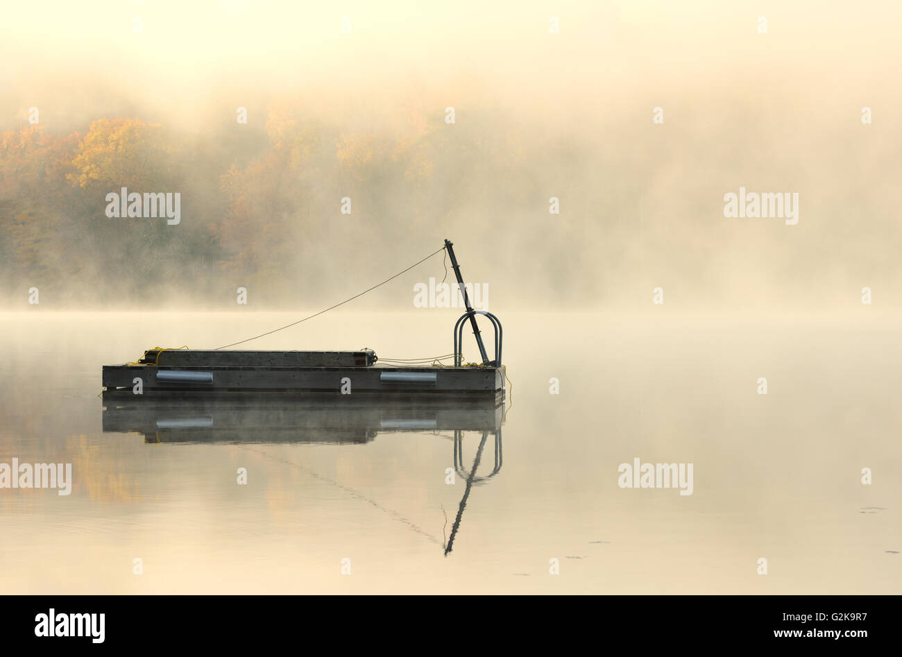 Dock in fog on Horseshoe Lake Horseshoe Lake Ontario Canada Stock Photo