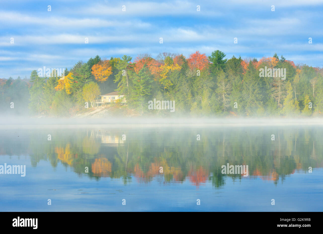 Cottage In Morning Fog On Horseshoe Lake Horseshoe Lake Ontario