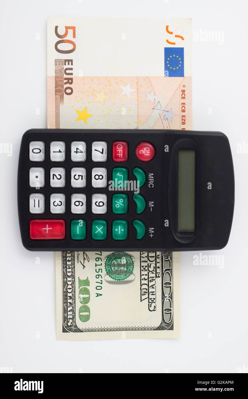 dollar to euro exchande calculator on white background Stock Photo