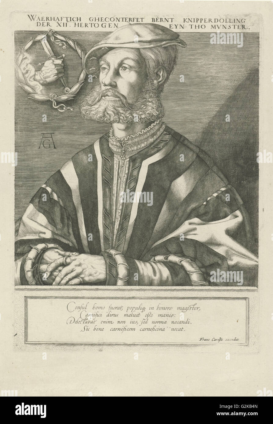 Portrait of Bernard Knipperdolling, Jan Harmensz. Muller, Frans Carelse, 1613 - 1617 Stock Photo