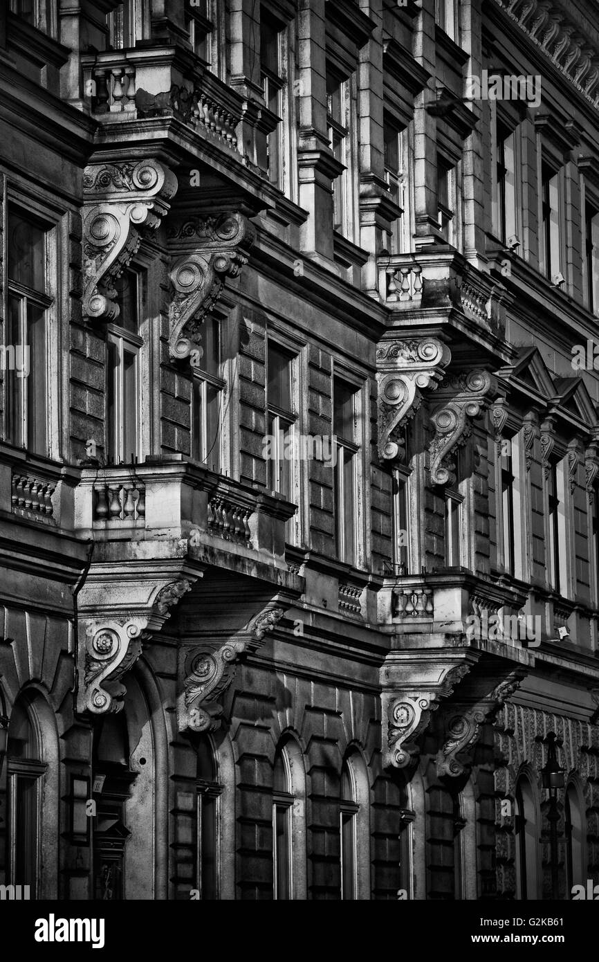Ornate Buildings with Balconies, Budapest, Hungary Stock Photo