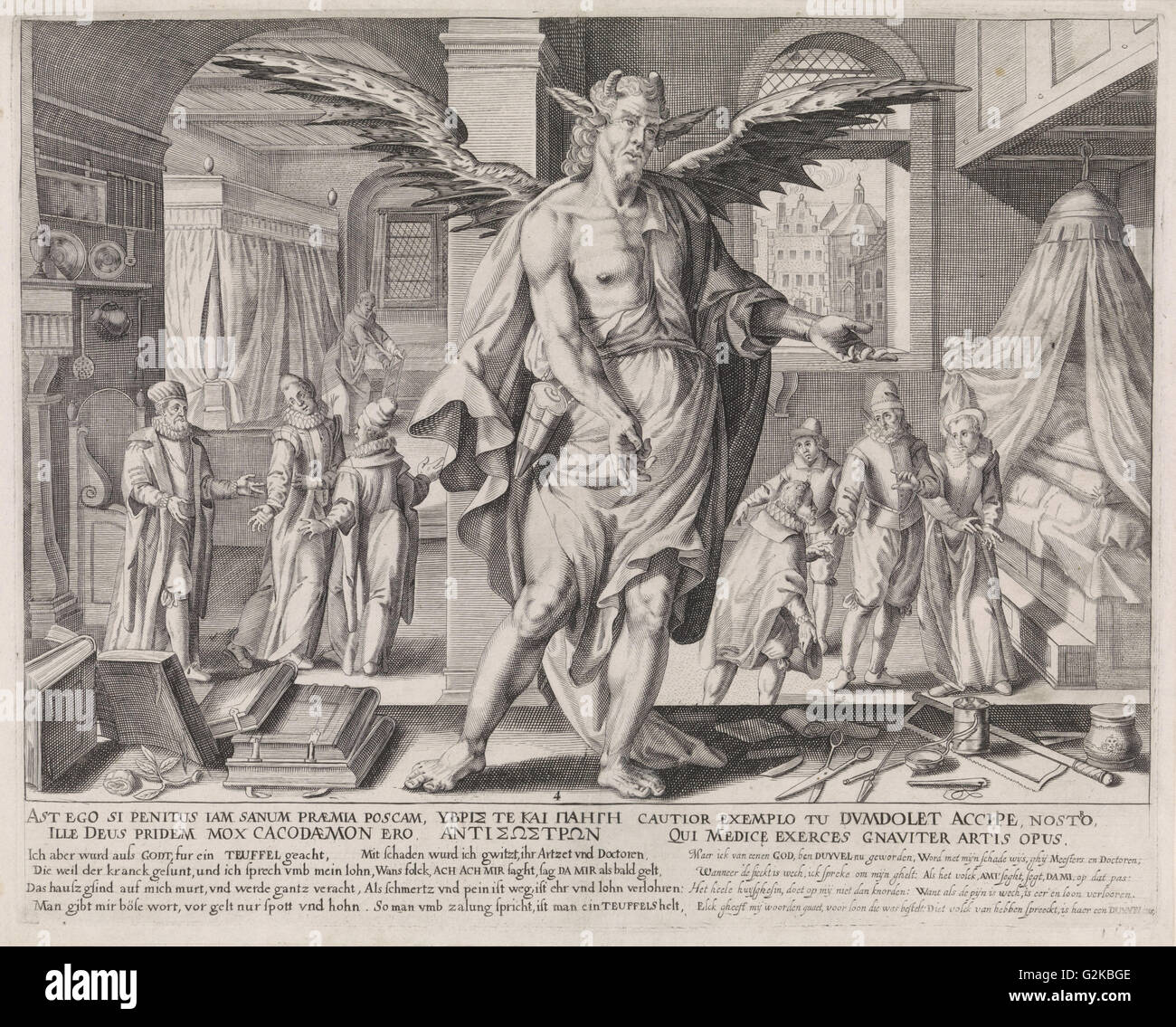The physician as a devil, Johann Gelle, Egbert van Panderen, Hendrick Goltzius, 1609 Stock Photo