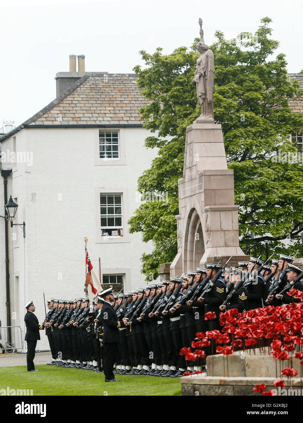 Sailors attend a service at St Magnus Cathedral in Kirkwall, Orkney, to mark the centenary of the Battle of Jutland. Stock Photo
