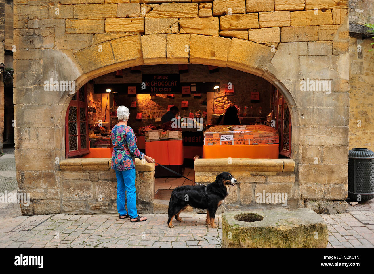shop front, Place de la Liberte, Sarlat-la-Caneda, Dordogne Department, Aquitaine, France Stock Photo