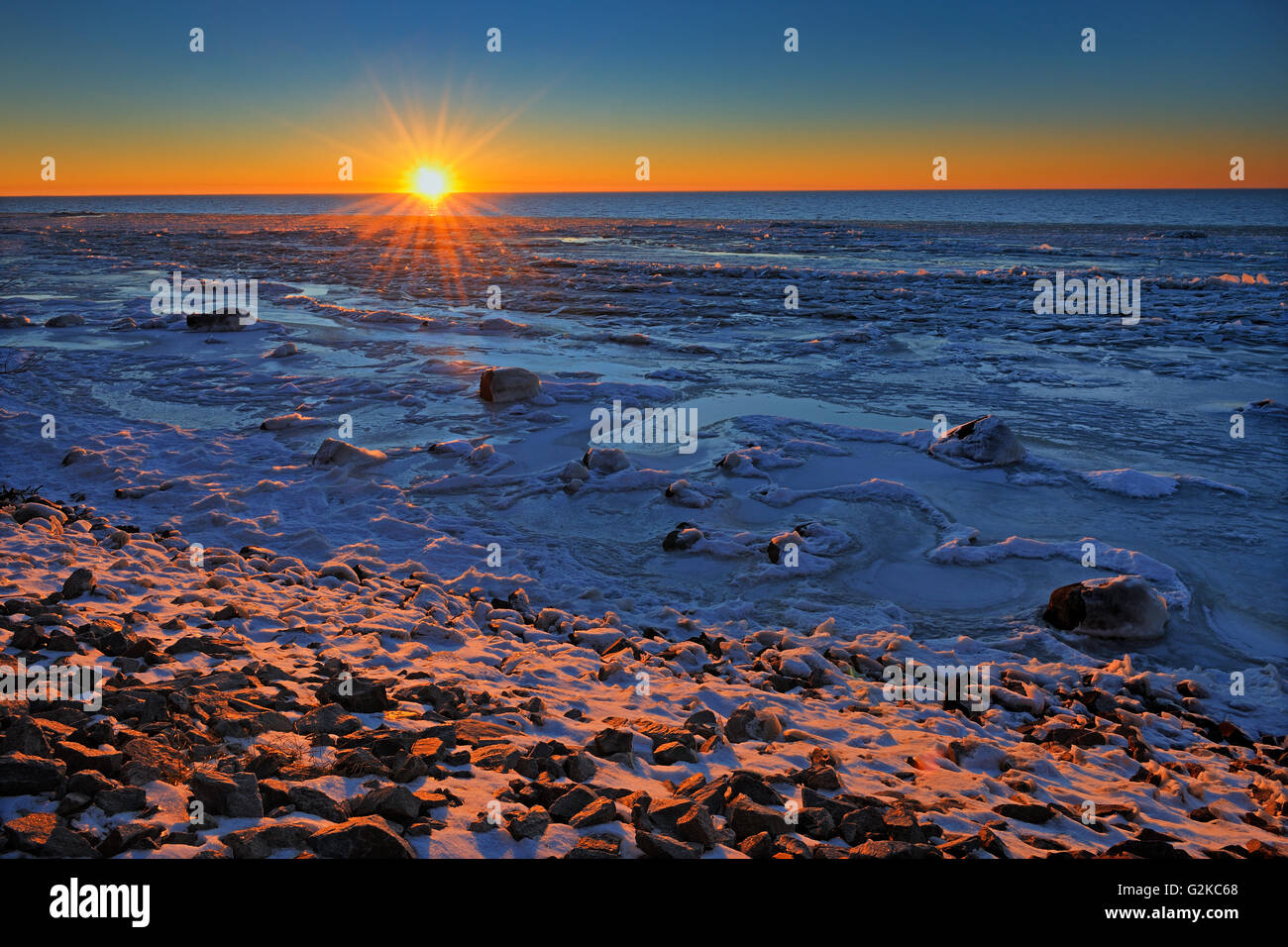 Sunset on Lake Winnipeg, Grand Marais, Manitoba, Canada Stock Photo