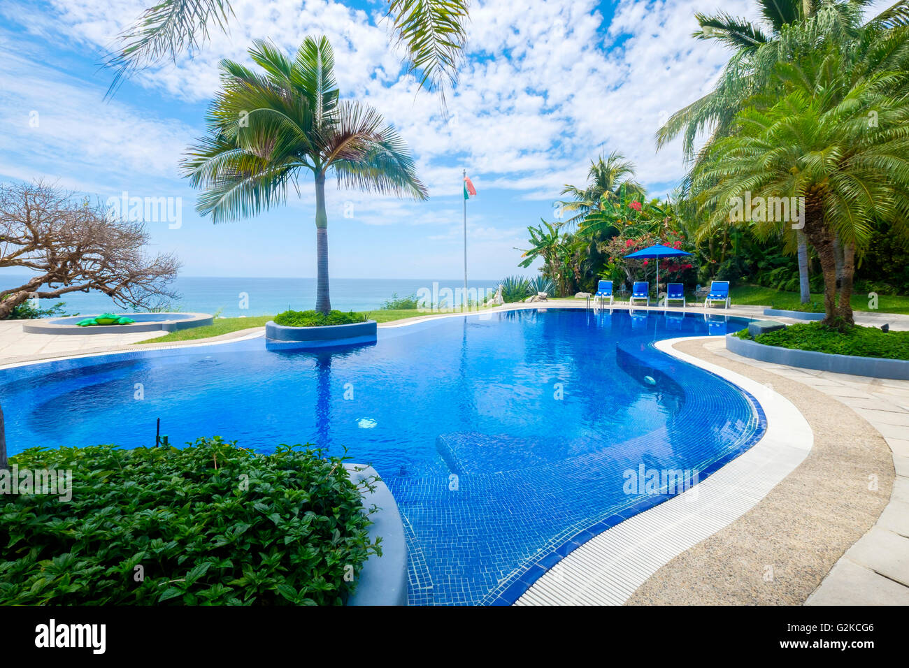Mexico, Punta de Mita, swimmingpool with view to the sea Stock Photo