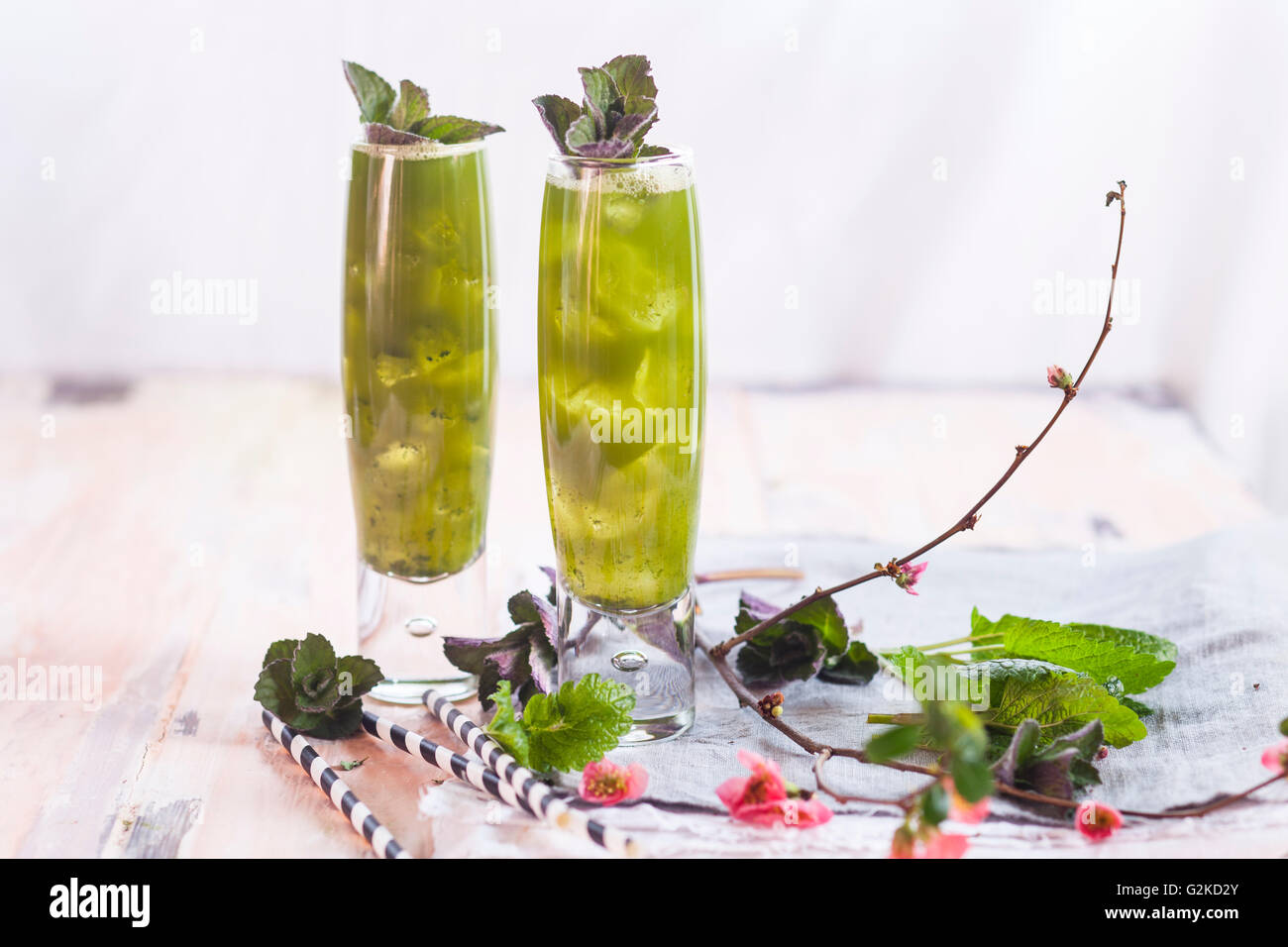 Matcha Iced Green Tea with mint and lemon balm Stock Photo Alamy