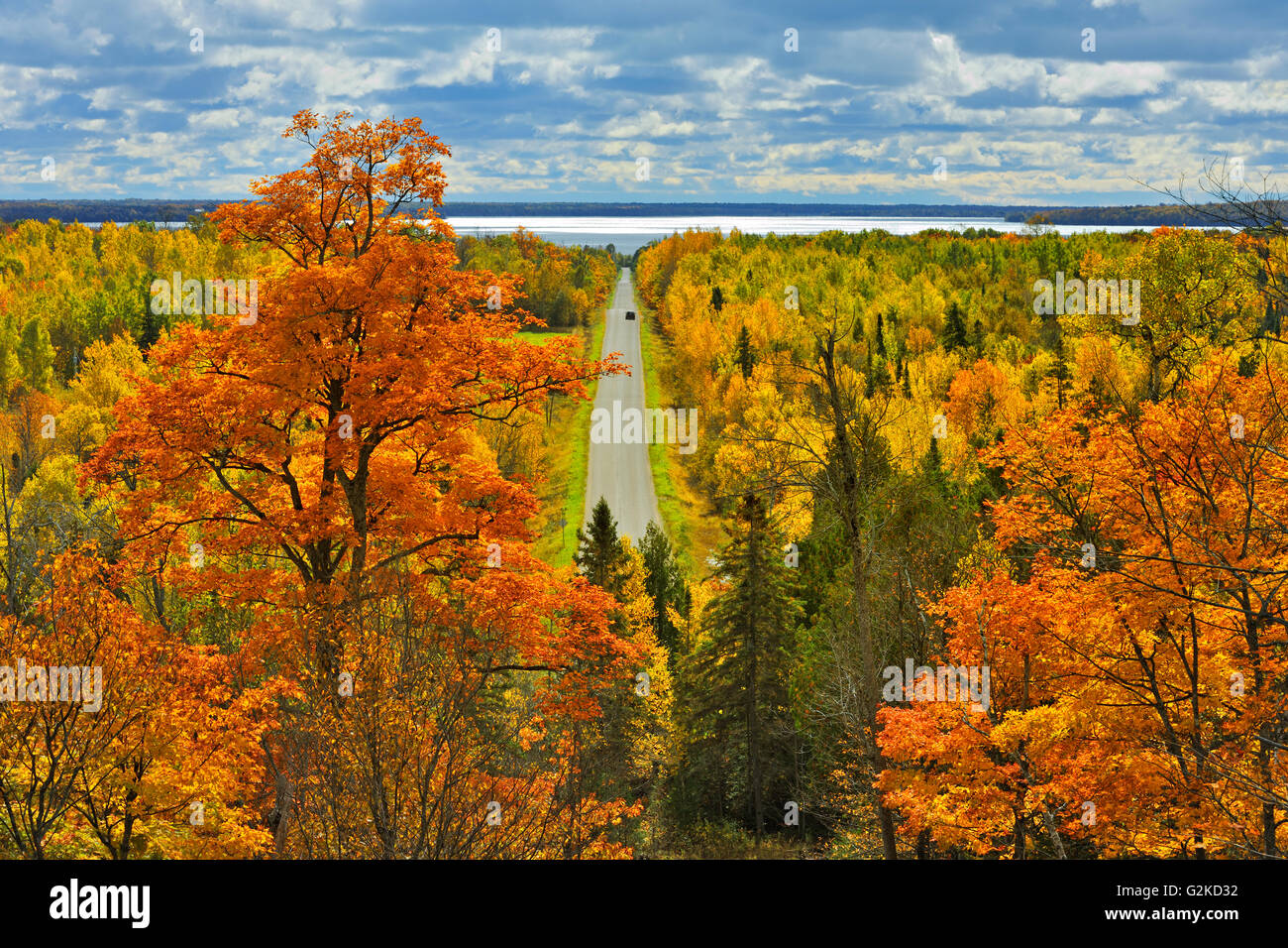 Country road in autumn color Manitoulin Island Ontario Canada Stock Photo