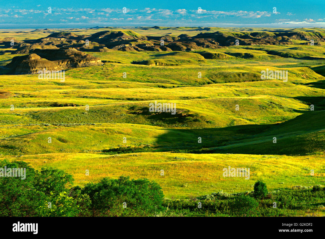 Stitched Panorama of teh Killdeer Badlands Grasslands National Park Saskatchewan Canada Stock Photo