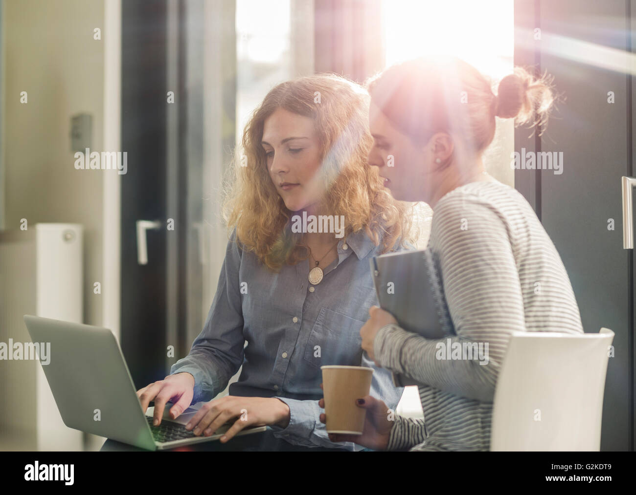 Business meeting, woman using laptop Stock Photo