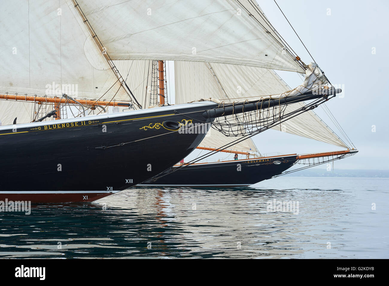 Bluenose II, Columbia II, Schooners, Lunenburg Harbour, Nova Scotia, Canada Stock Photo