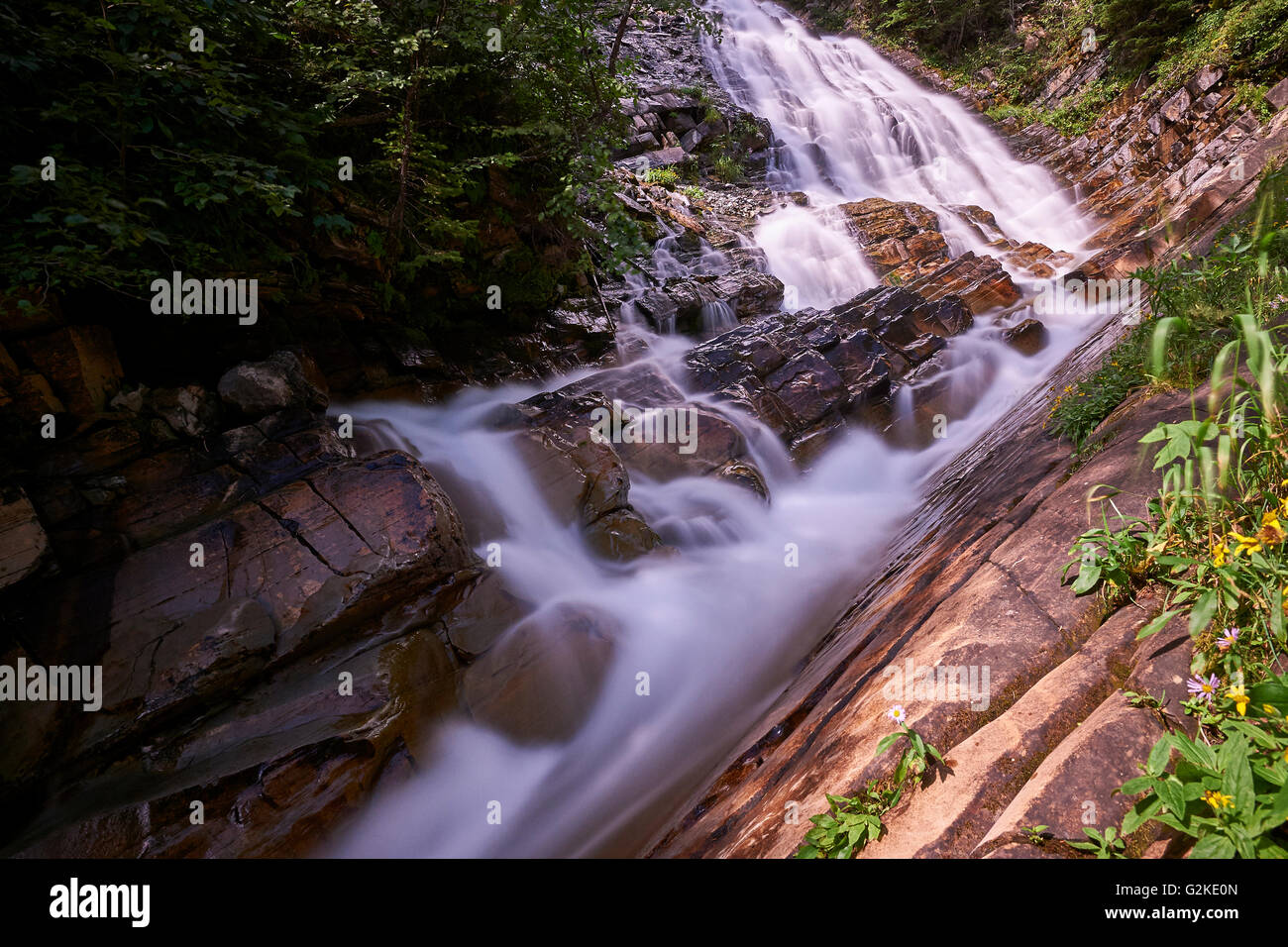 Upper Bertha Falls, Waterton Lakes National Park, Alberta, Canada Stock Photo