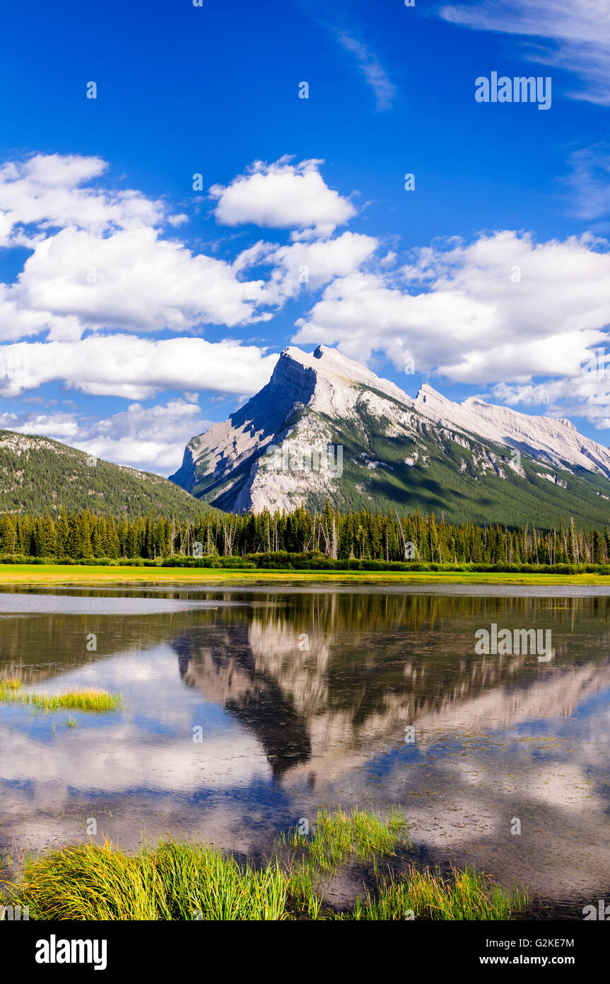 Mt. Rundle at Vermilion Lakes near Banff, Alberta. Stock Photo