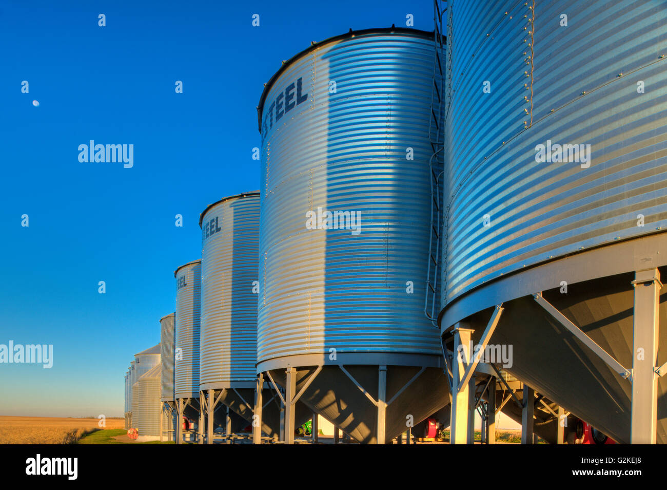 Grain bins.  near Swift Current Saskatchewan Canada Stock Photo