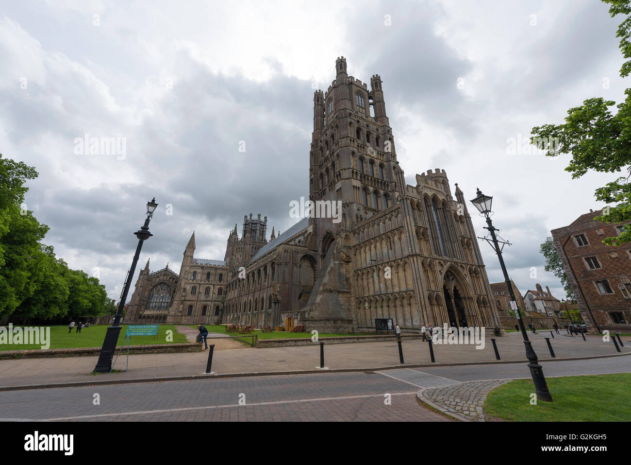 Ely cathedral main West entrance Galilee Porch with West tower and