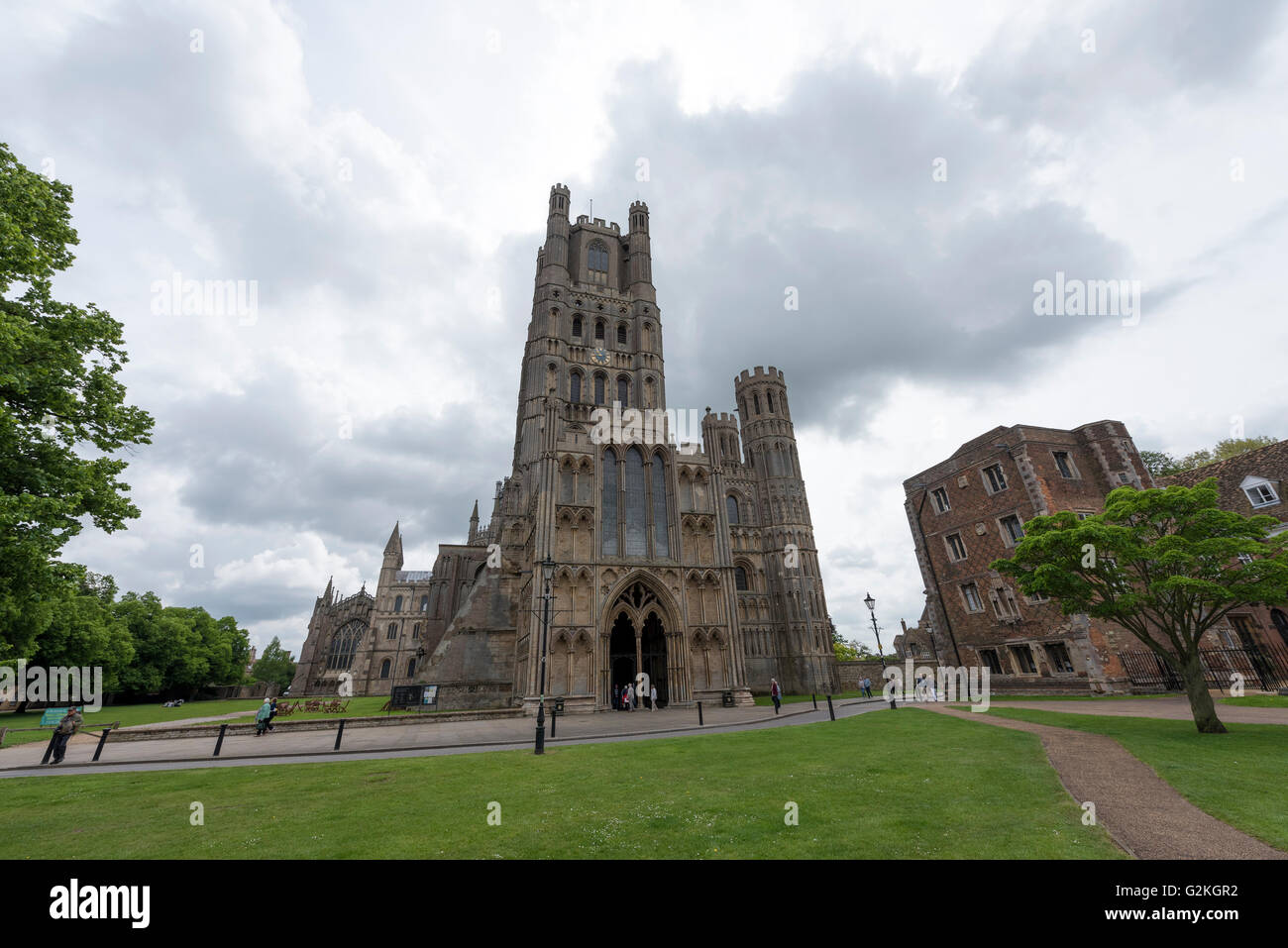 Ely cathedral main West entrance Galilee Porch with West tower and