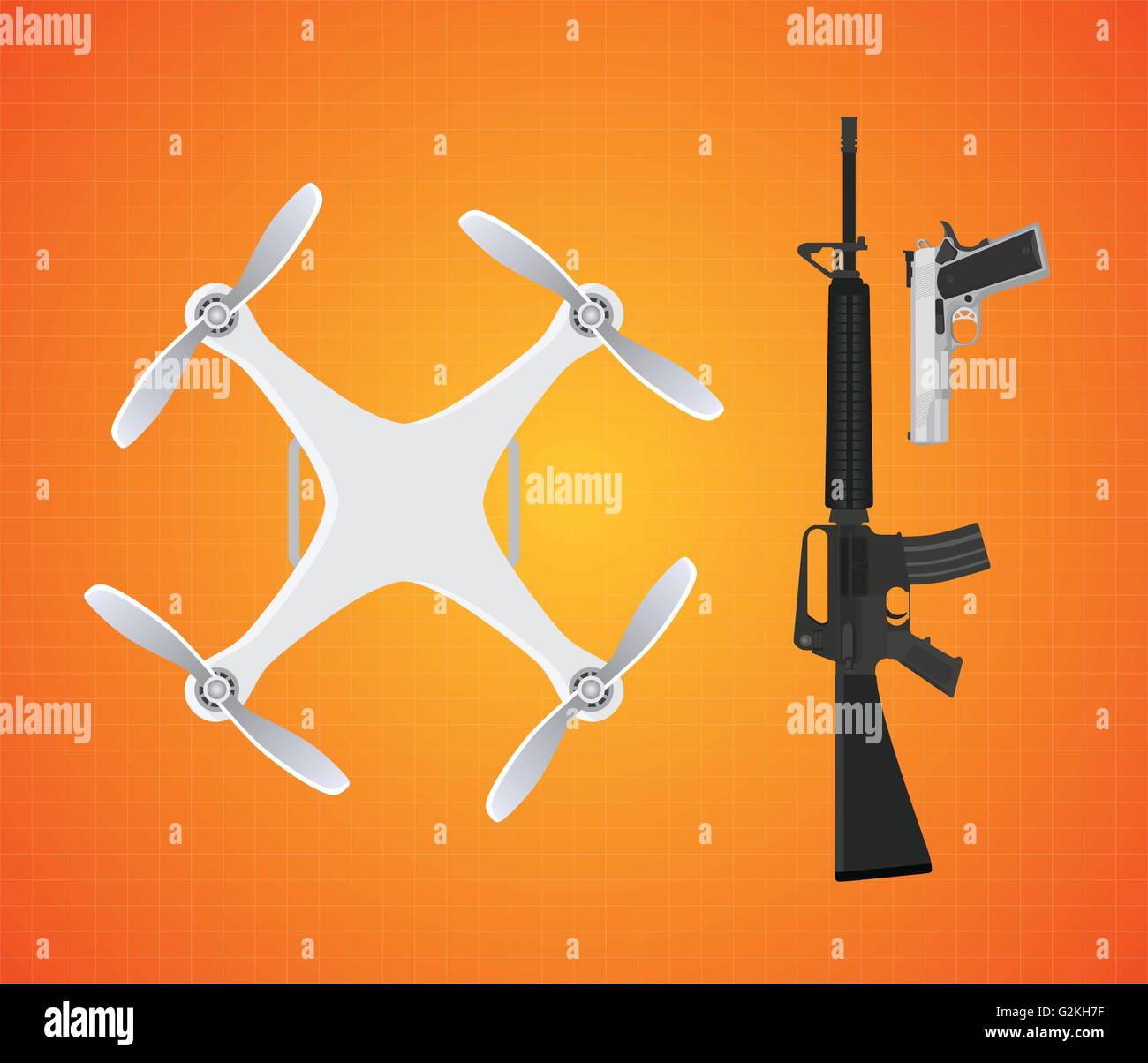 drone with gun firearms mounted m16 and pistol vector Stock Vector