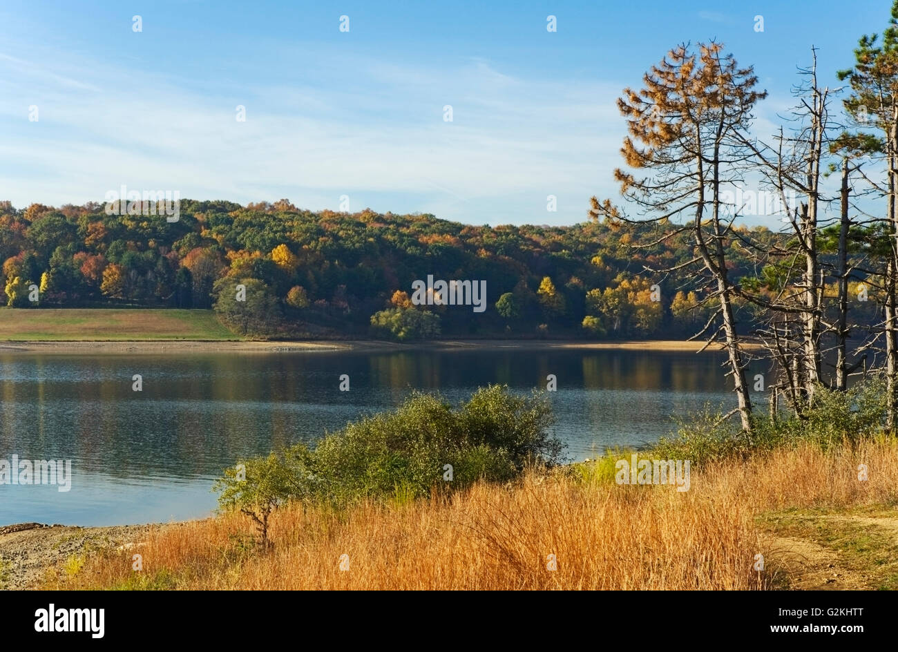 USA NY Round Valley Park Autumn Landscape Stock Photo