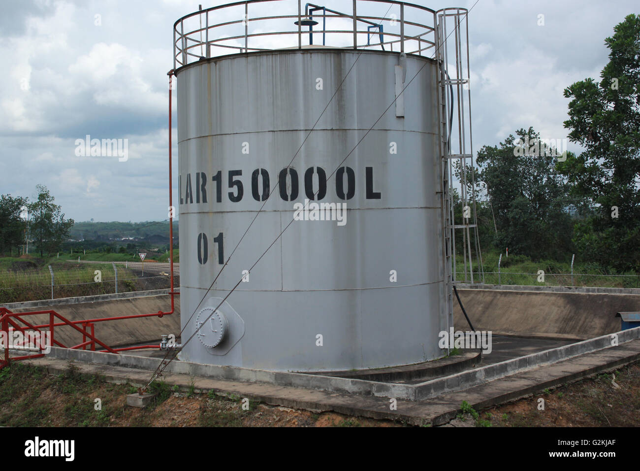 Large capacity white tanks for diesel fuel Stock Photo