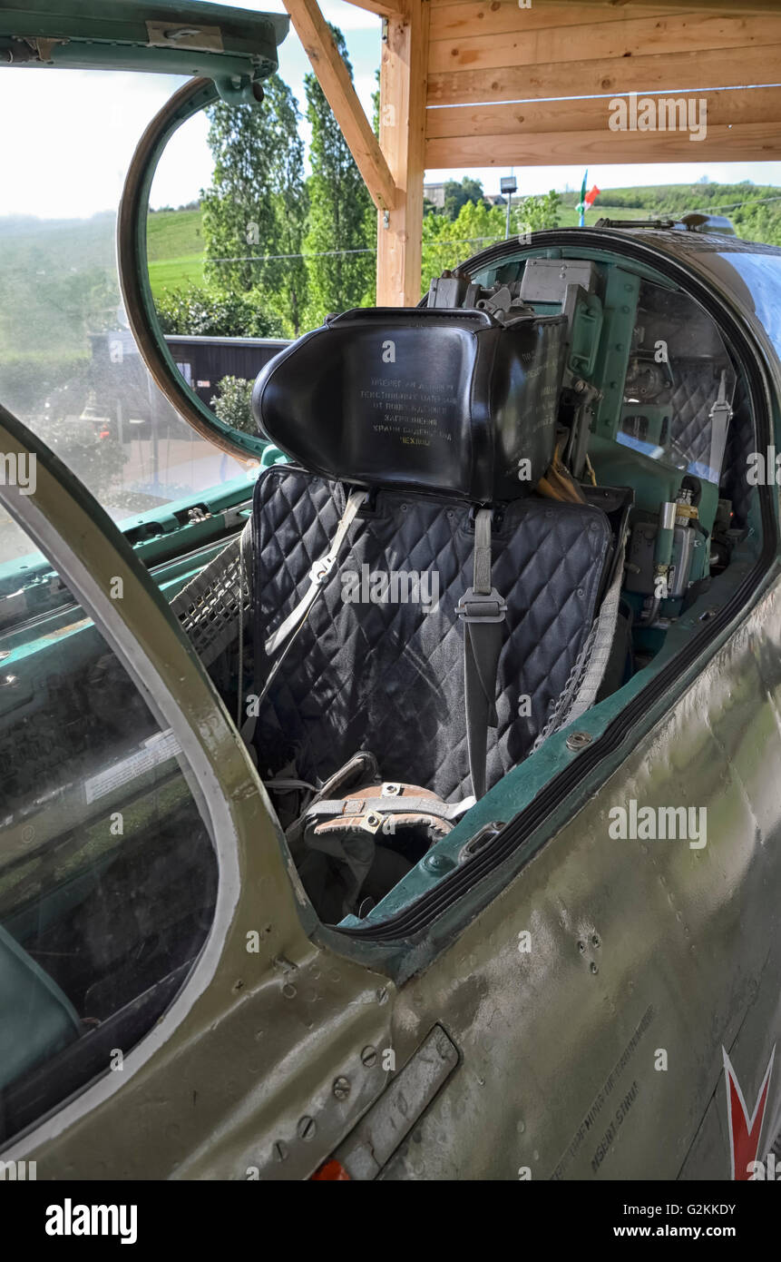 View of the ejection seat of Soviet military fighter Stock Photo