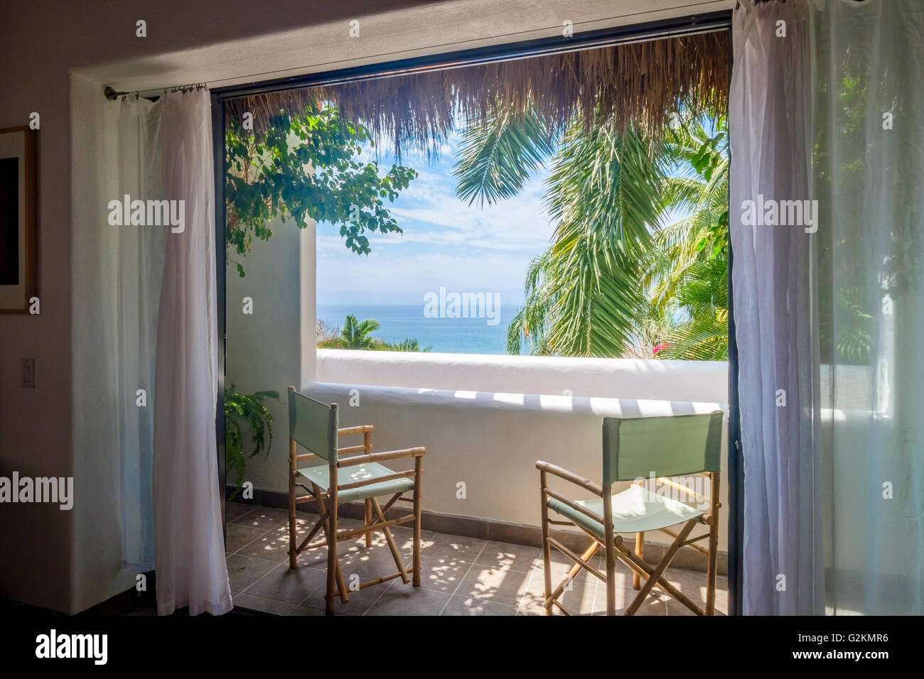 Mexico, Punta de Mita, view to the sea from loggia of a residential home Stock Photo