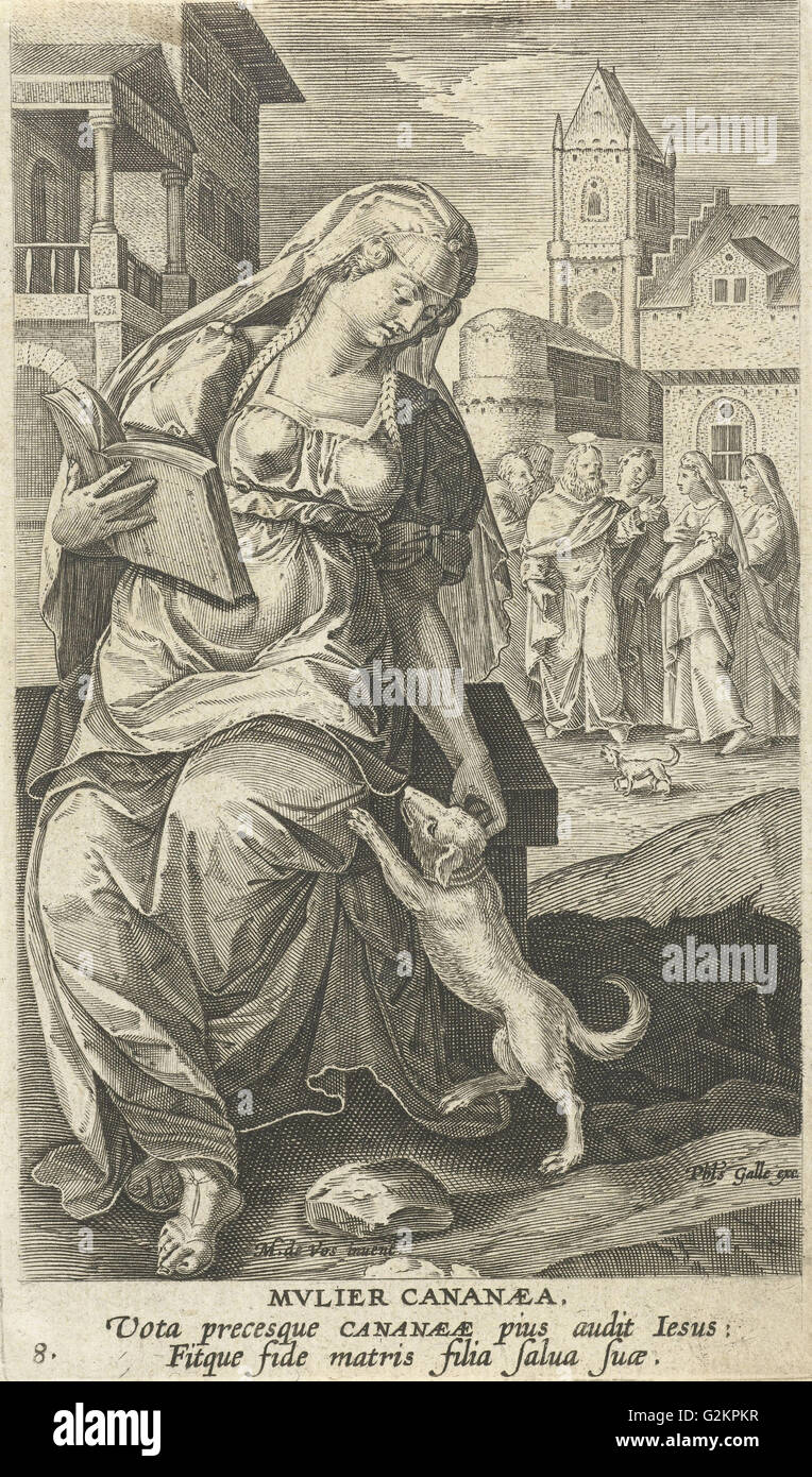 The Canaanite woman, Adriaen Collaert, Philips Galle, Cornelis Kiliaan, 1595 - 1599 Stock Photo