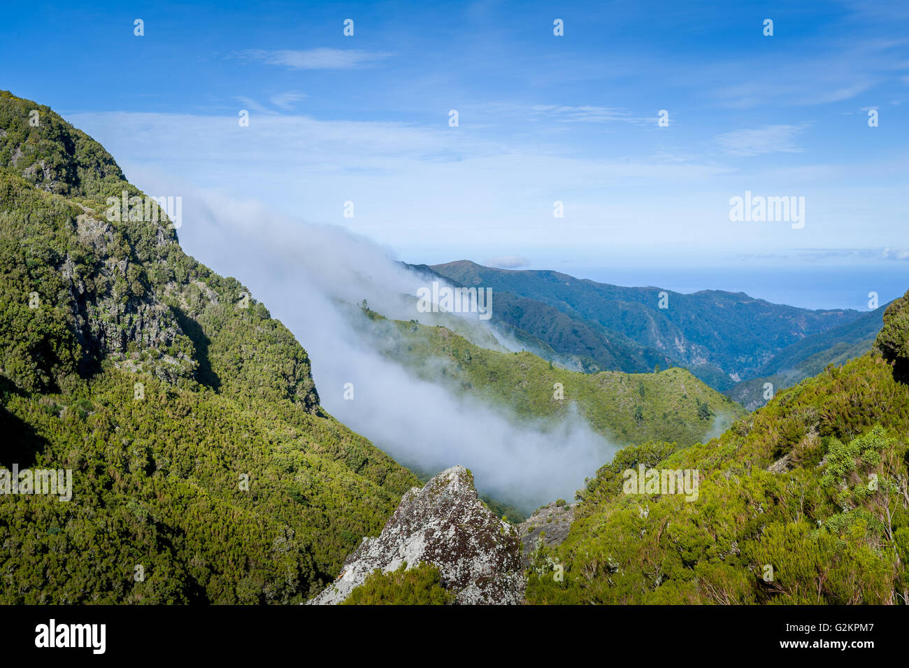 Mountain view from popular Madeira 25 fontains levada hiking route Stock Photo