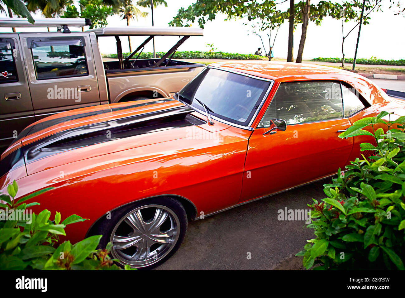 1969 Hugger Orange Chevrolet Camaro SS Coupe Stock Photo