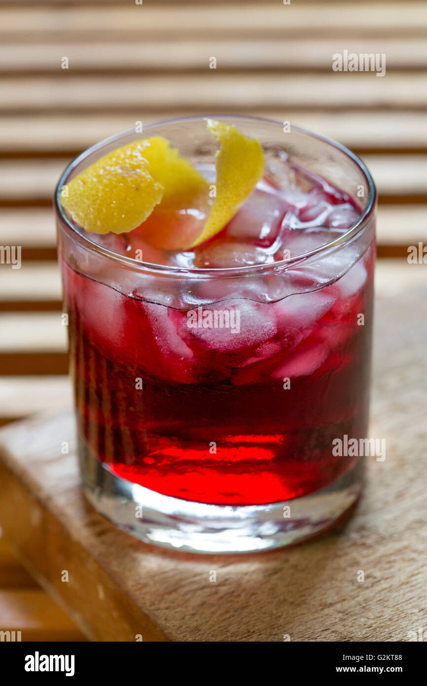 Vodka and Cranberry Cocktail with Lemon Garnish Stock Photo