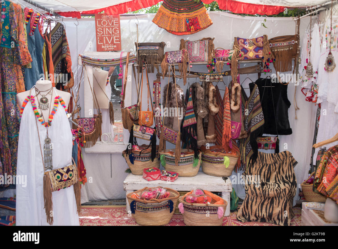 typical ibiza fashion east meets west Ibiza hippy market las dalias Carretera de Sant Carles Km 12 | Ibiza, Spain, 0750 Sant Carles de Peralta, Ibiza, Spain Stock Photo