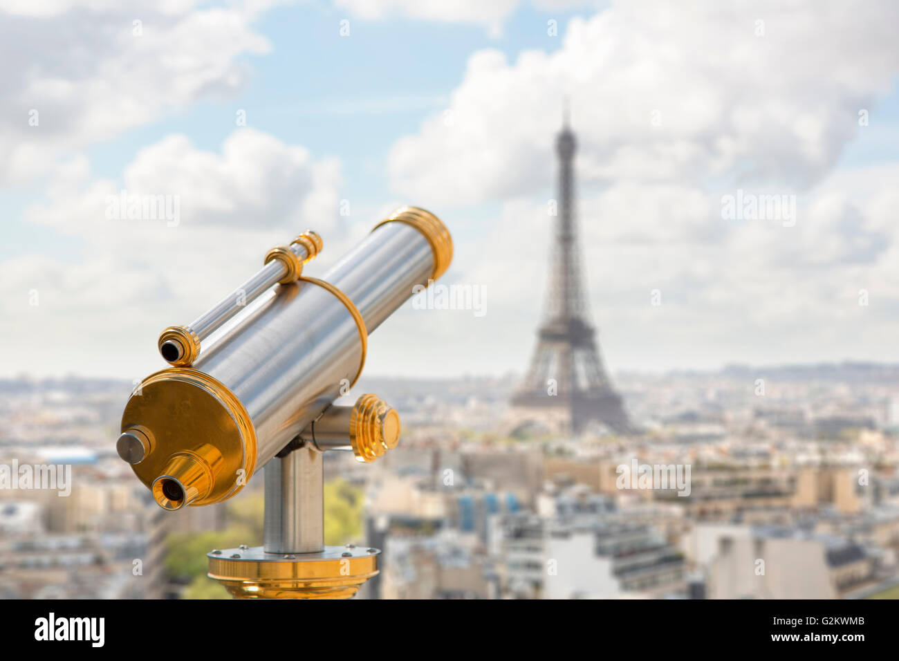 Over view of eiffel tower with monocular Stock Photo