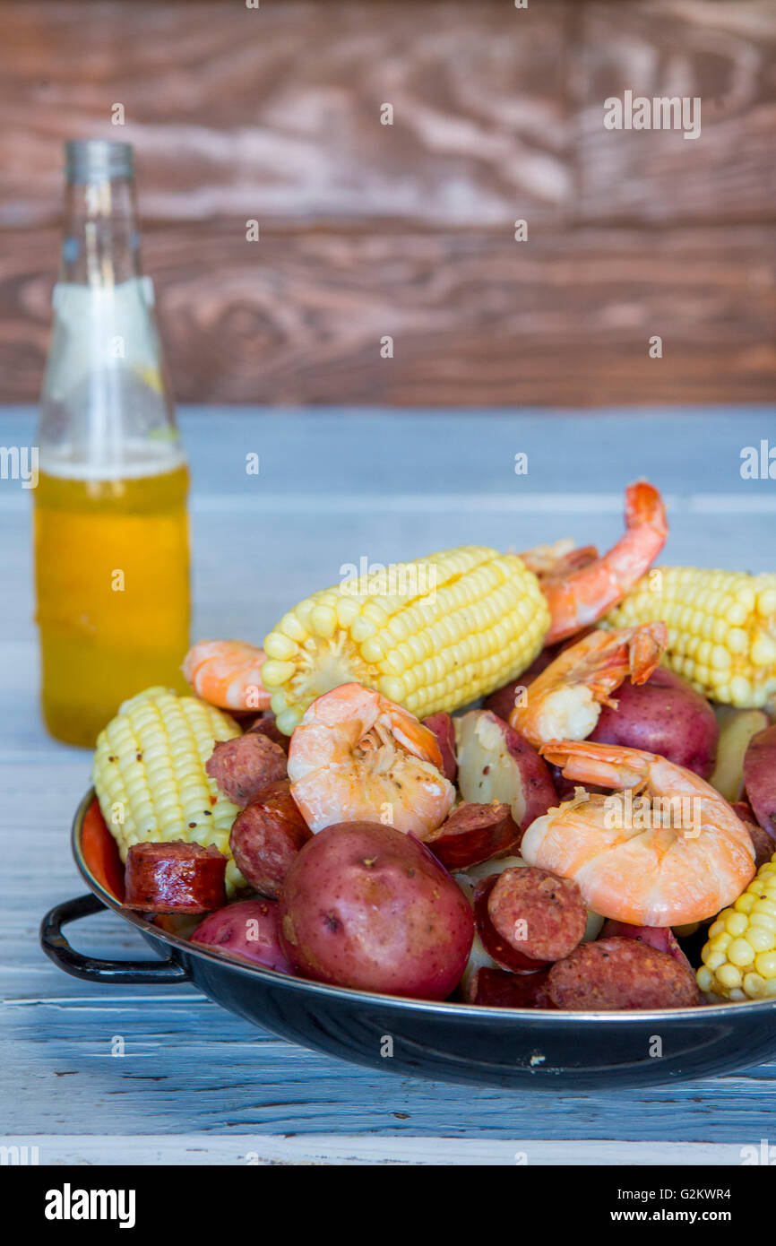 Low Country Boil and Beer Stock Photo