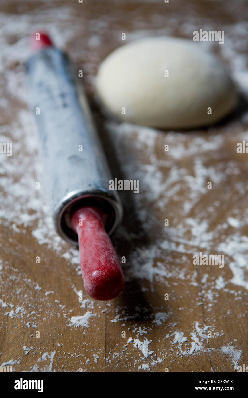 Red Rolling Pin and Dough Stock Photo Alamy