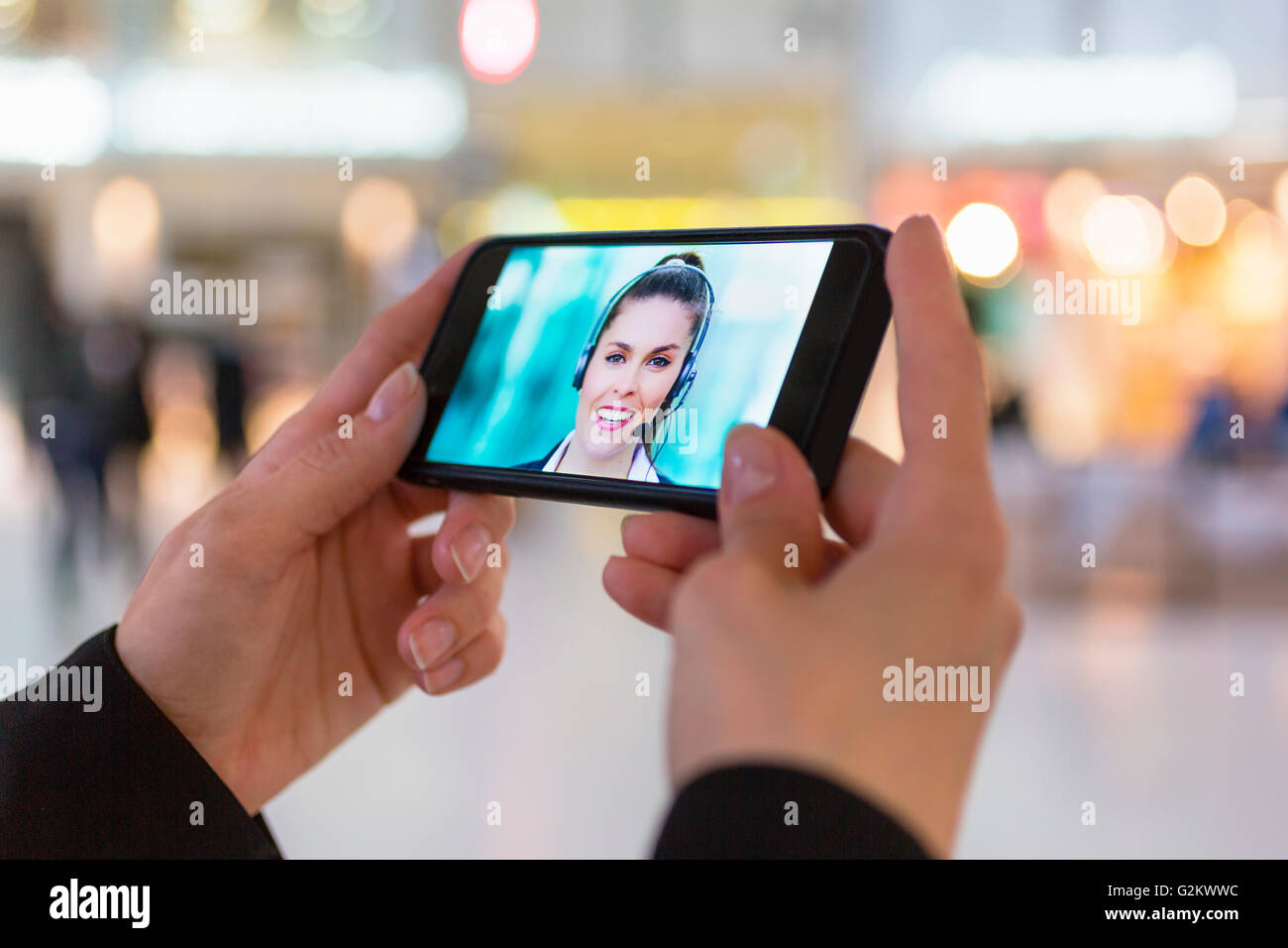 skype video call with a smartphone Stock Photo