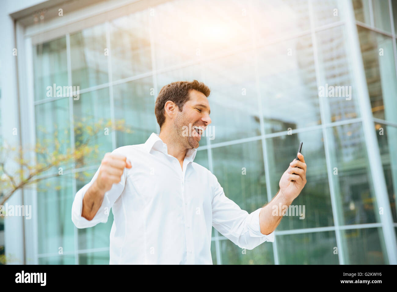 Businessman celebrating his success Stock Photo