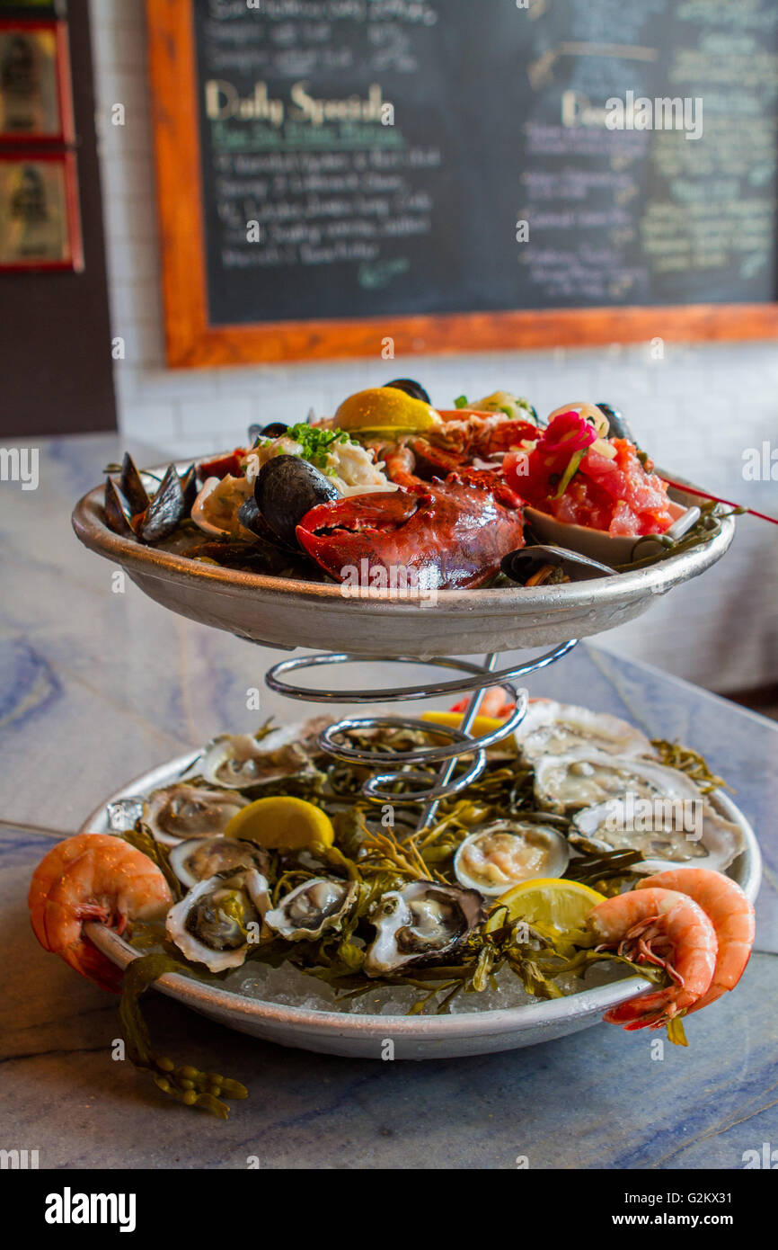 Platters of Raw Oysters on HalfShell, Mussels, Lobster and Shrimp at