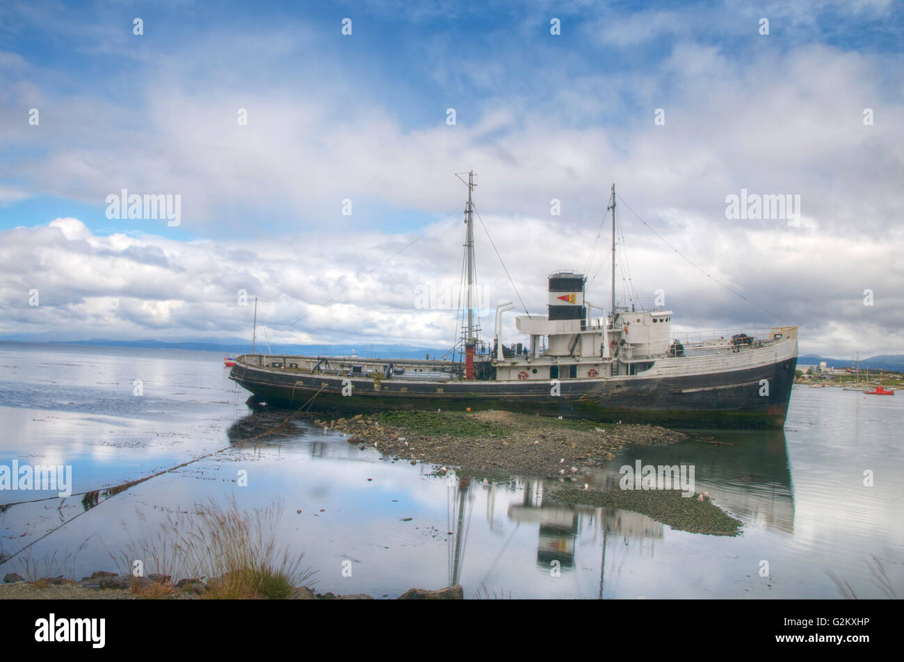 Moored Ship, Antarctica Stock Photo