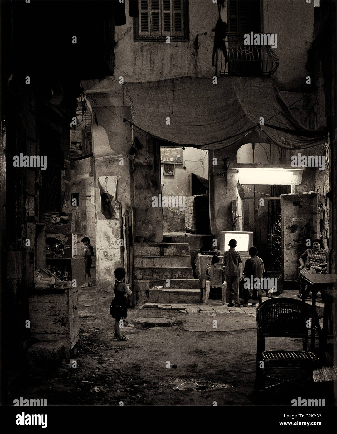 Children Watching TV in Alley, Cairo, Egypt Stock Photo Alamy