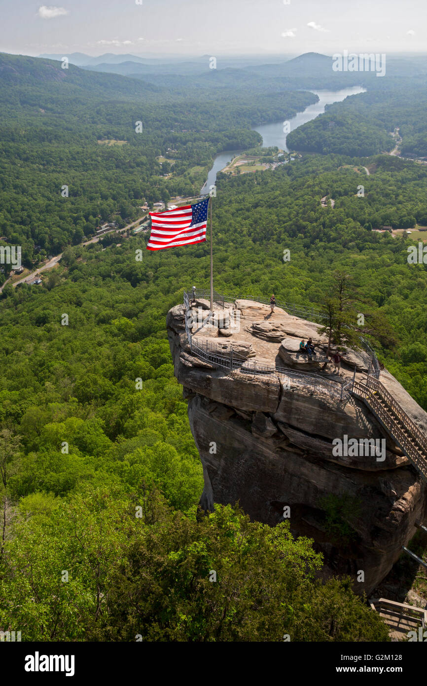 Chimney Rock, North Carolina - Chimney Rock State Park, a tourist attraction featuring a 535-million-year-old rock spire. Stock Photo