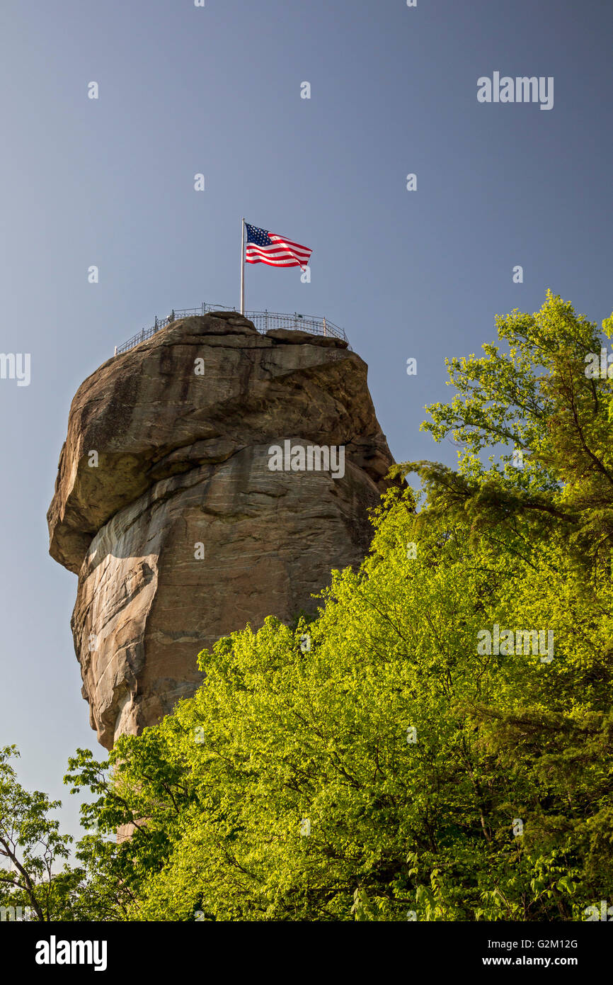 Chimney Rock, North Carolina - Chimney Rock State Park, a tourist attraction featuring a 535-million-year-old rock spire. Stock Photo