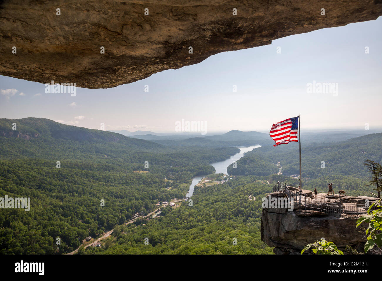 Chimney Rock, North Carolina - Chimney Rock State Park, a tourist attraction featuring a 535-million-year-old rock spire. Stock Photo