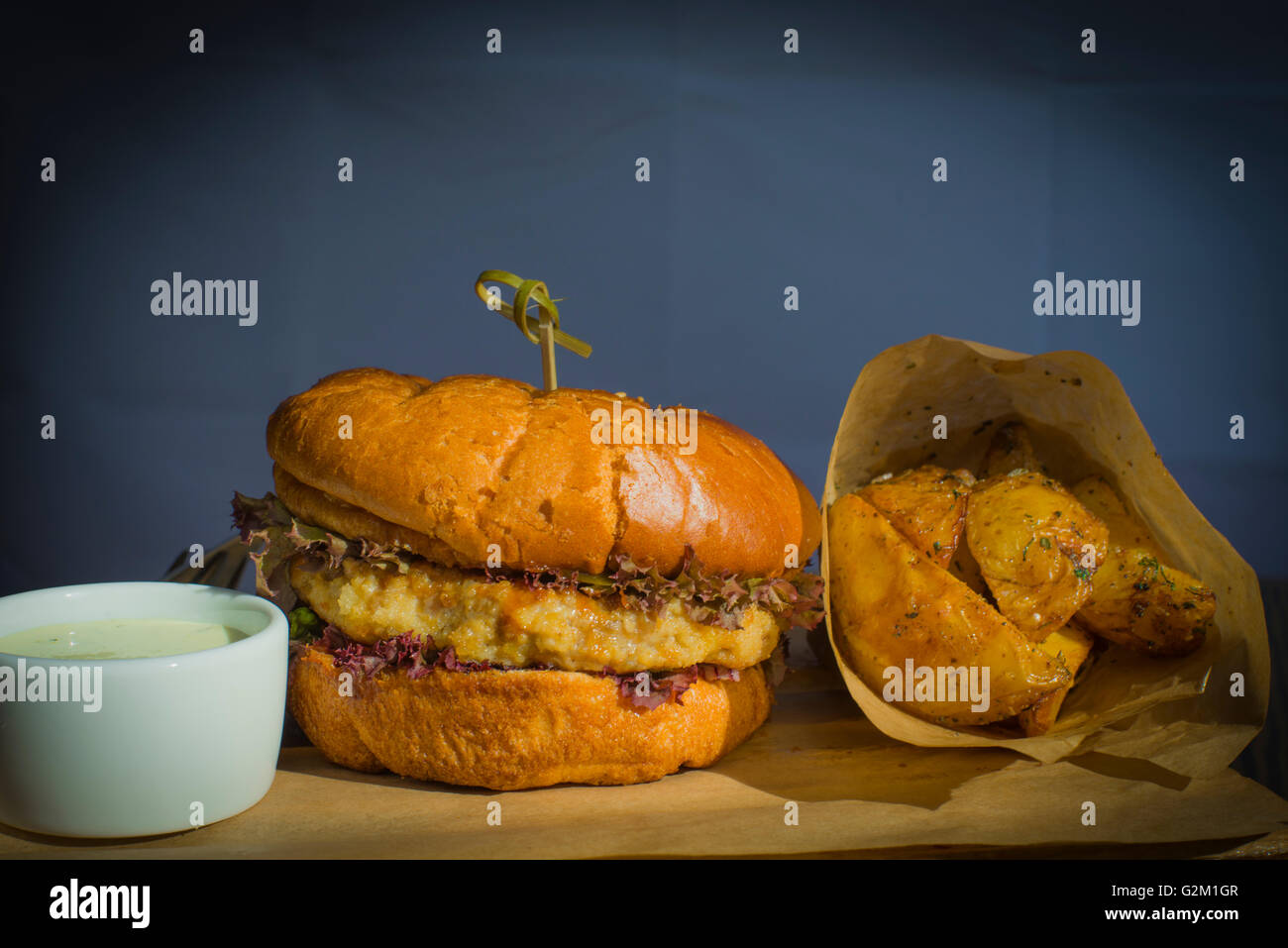 Hamburger with sauce and potato Stock Photo
