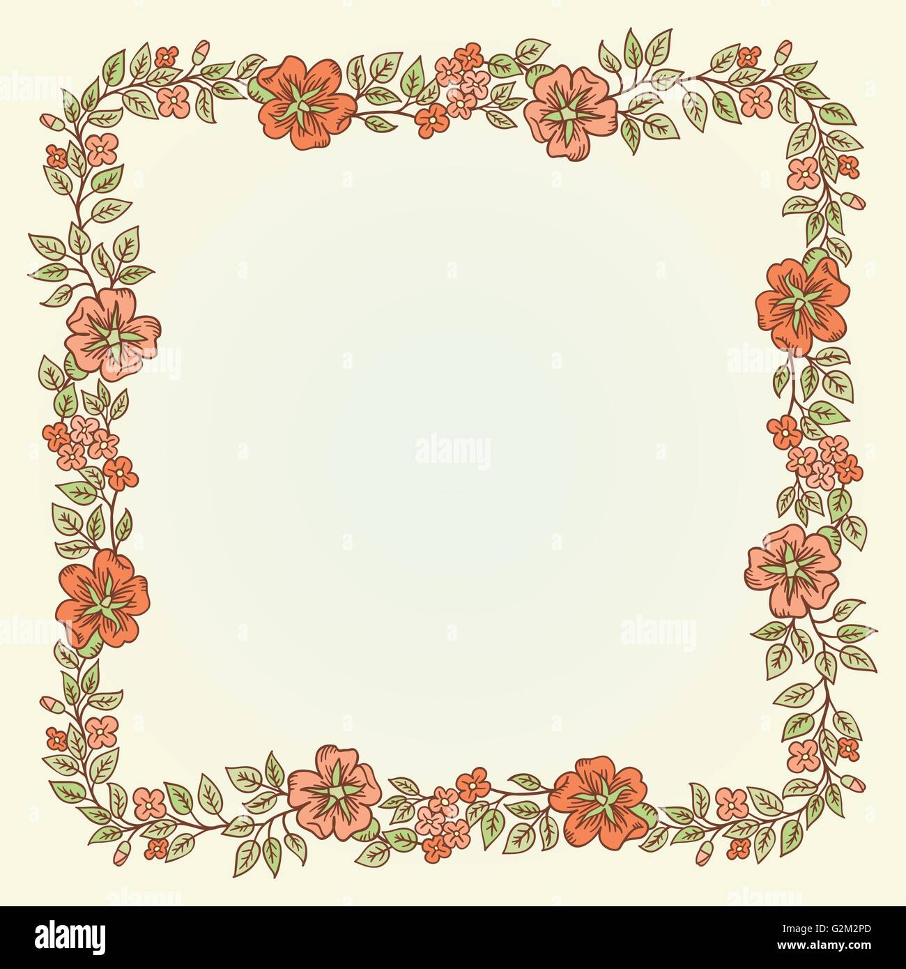 Vector vintage doodle flowers square frame for text Stock Vector Image ...