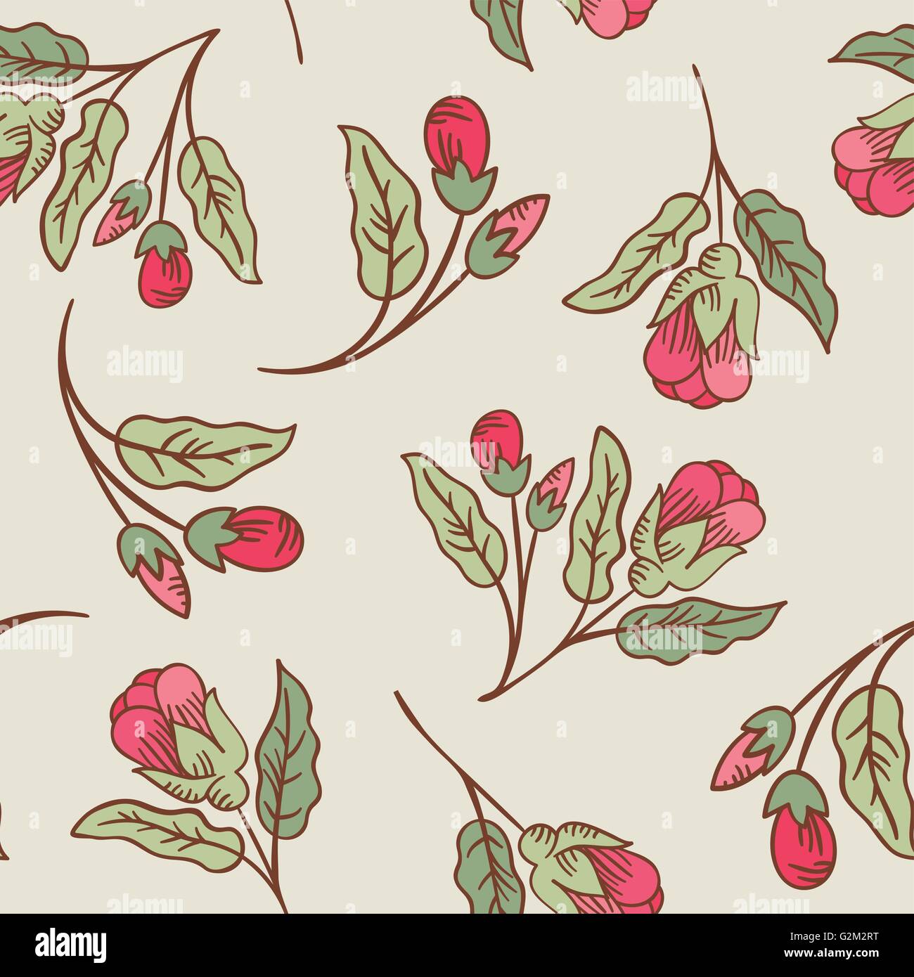 Vector vintage doodle flower branches seamless pattern Stock Vector ...