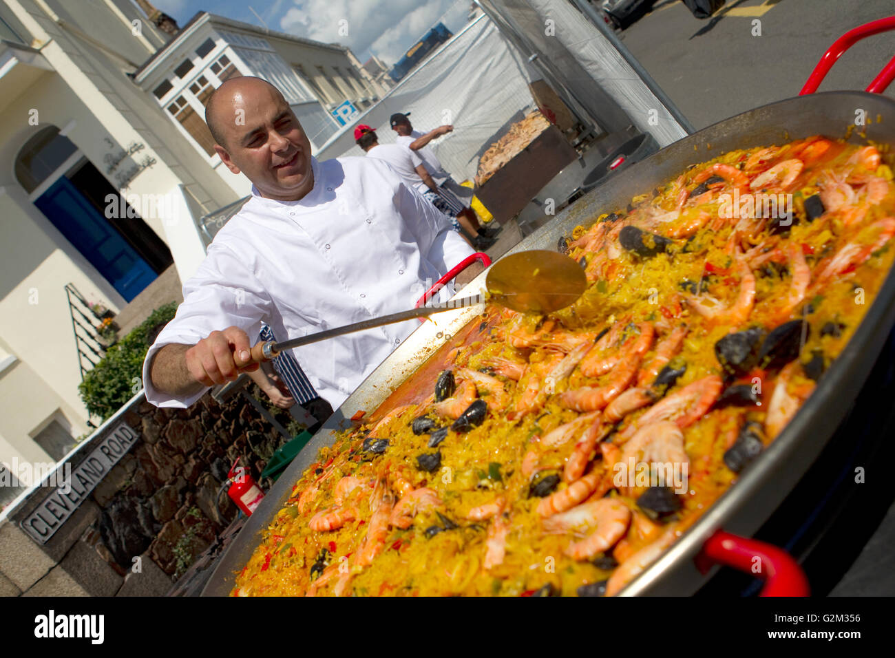 A large Paella being cooked during a seaside festival,Jersey,Channel
