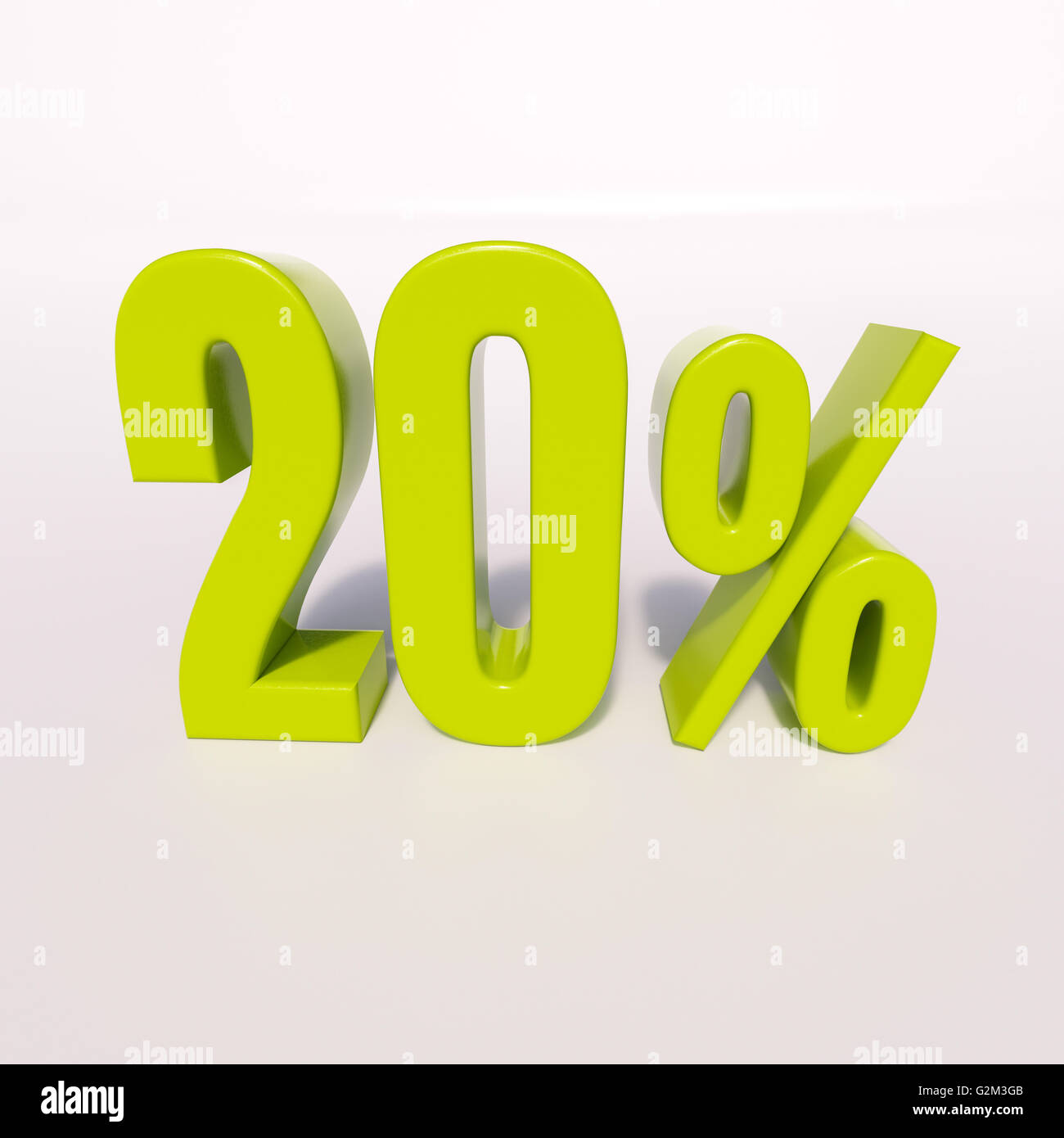 3d render: green 20 percent, percentage discount sign on white, 20 ...