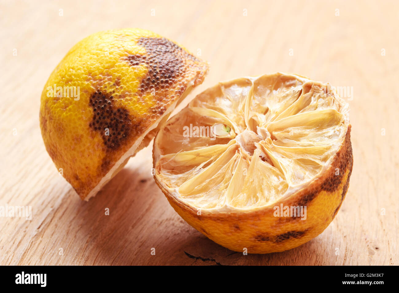 Closeup old rotten piece of lemon. Bad unhealthy food Stock Photo - Alamy
