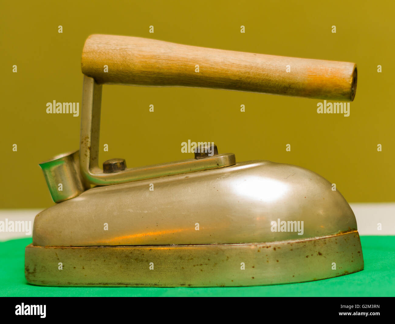 Close up of old iron instrument, made of steel and wood. using with ...