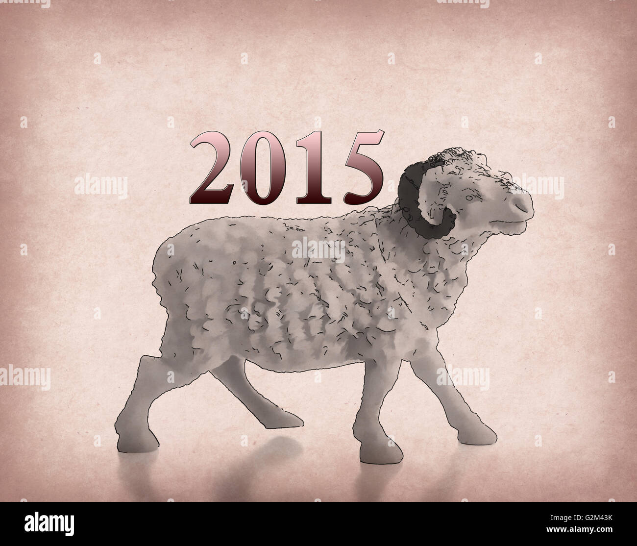 Happy new year 2015 with goat cartoon Stock Photo